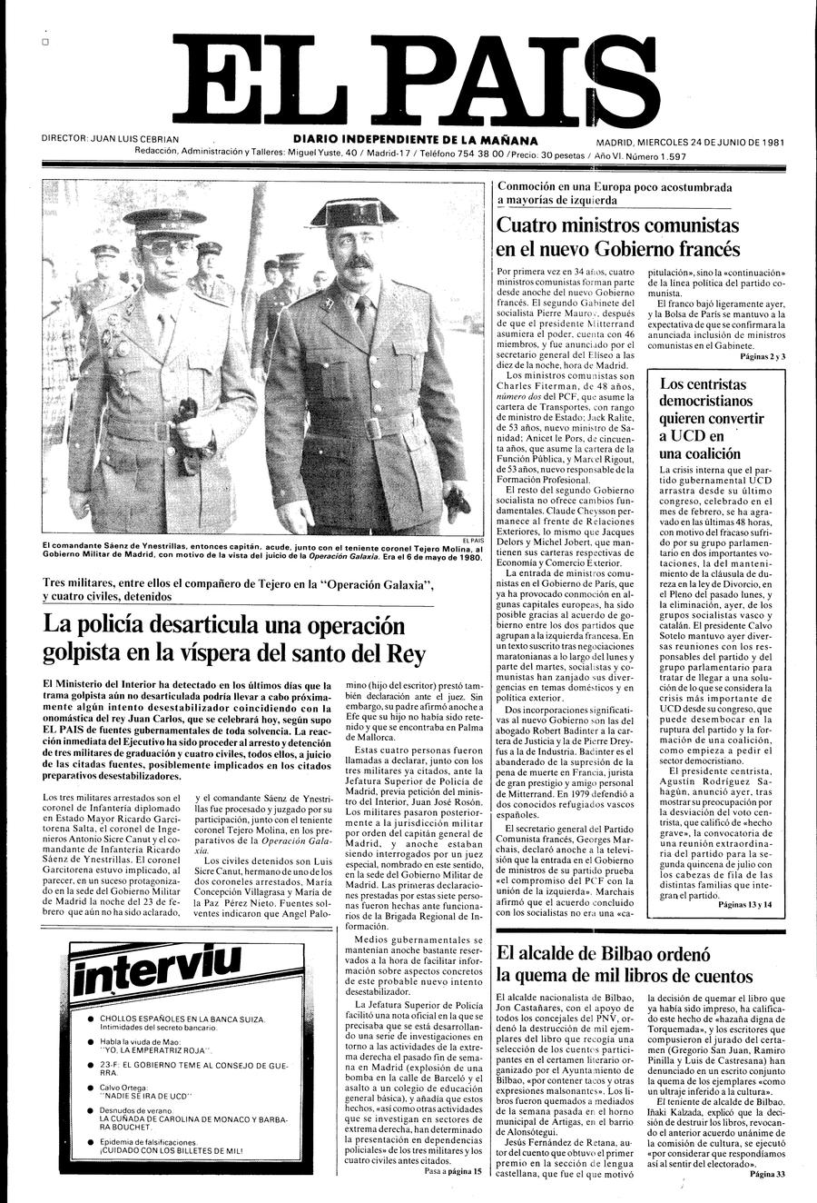Portada 24 de Junio de 1981 Aniversario EL PAÍS