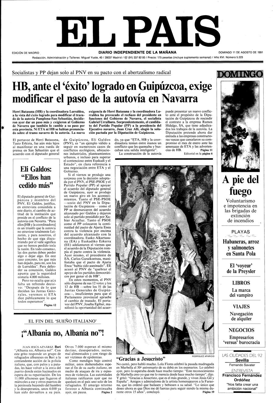 Portada 11 de Agosto de 1991 Aniversario EL PAÍS