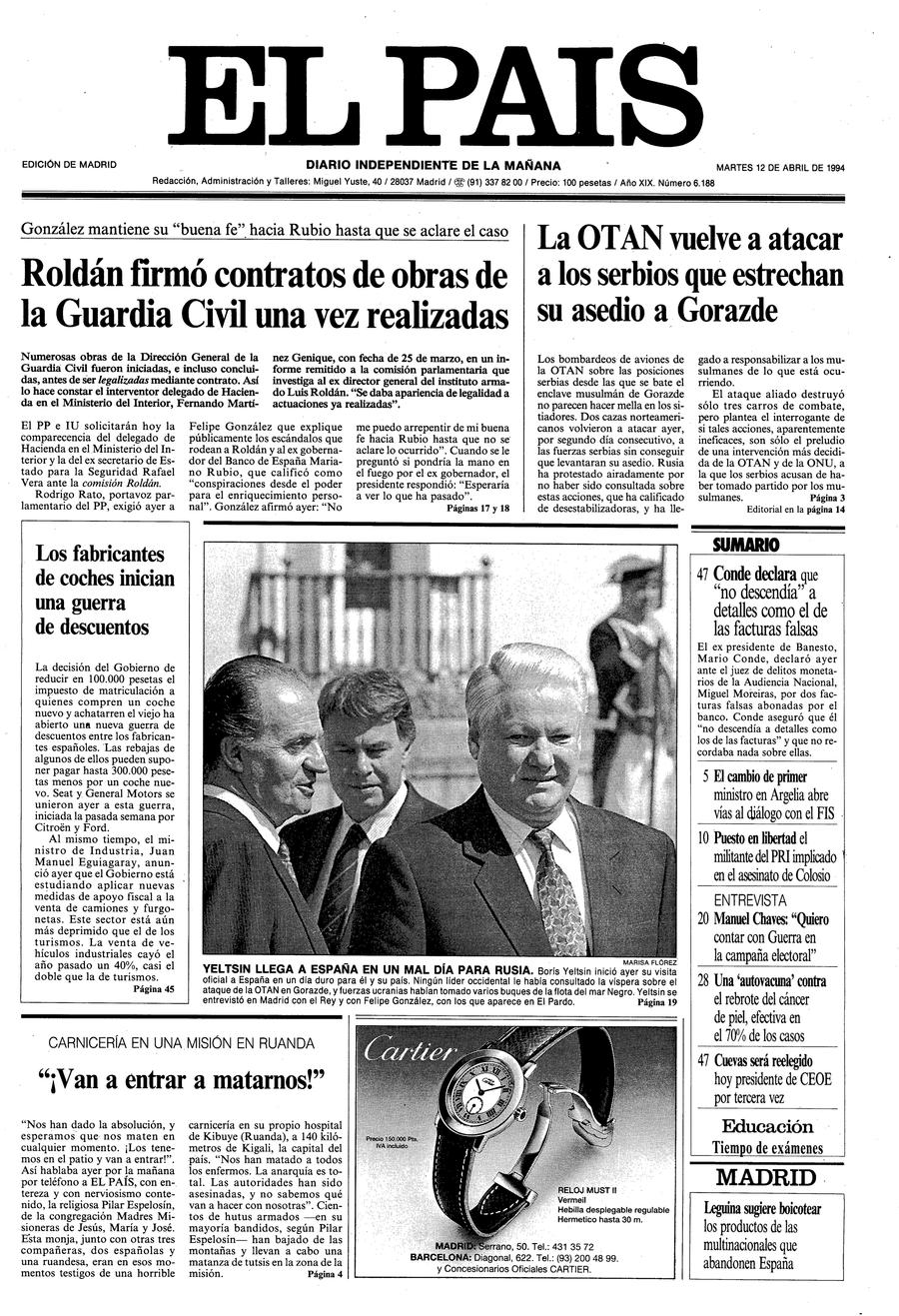 Portada 12 de Abril de 1994 - Aniversario EL PAÍS