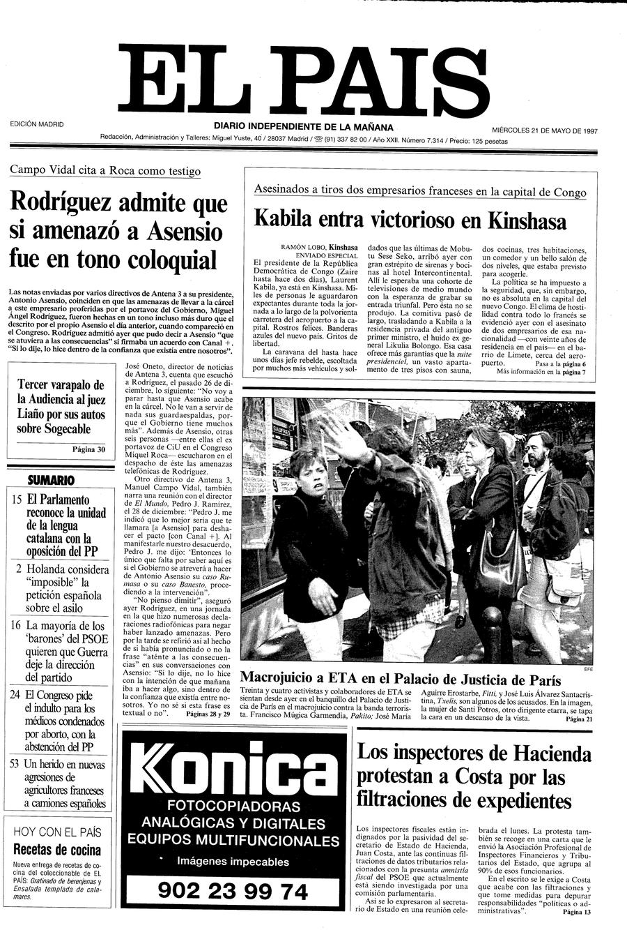 Portada 21 de Mayo de 1997 Aniversario EL PAÍS