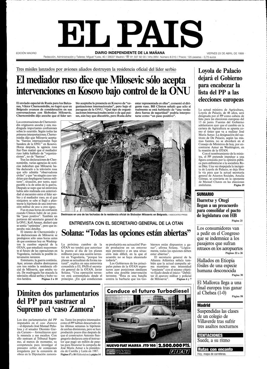 Portada 23 de Abril de 1999 Aniversario EL PAÍS