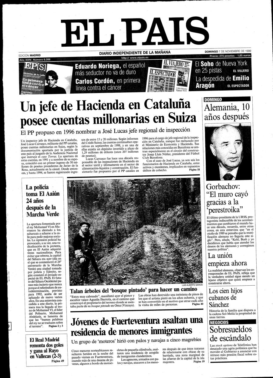Portada 7 de Noviembre de 1999 Aniversario EL PAÍS Portada 7 de Noviembre de 1999 Aniversario EL PAÍS