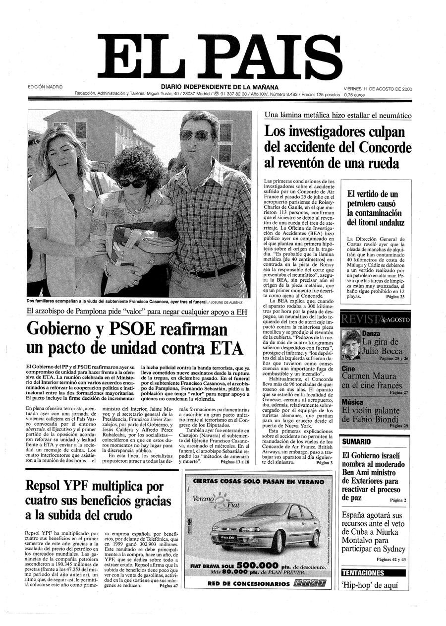 Portada 11 de Agosto de 2000 Aniversario EL PAÍS