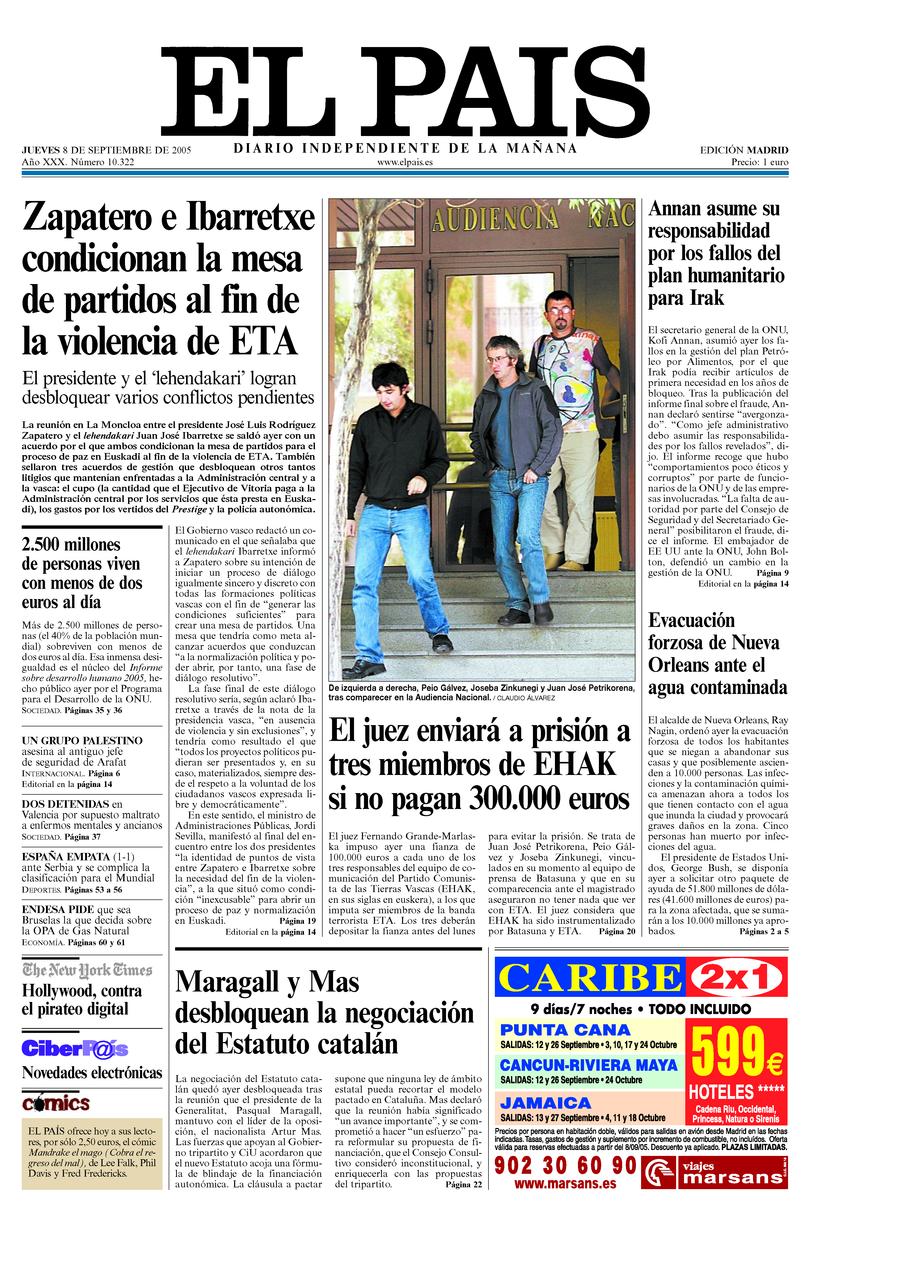 portada 8 de septiembre de 2005 aniversario el pais
