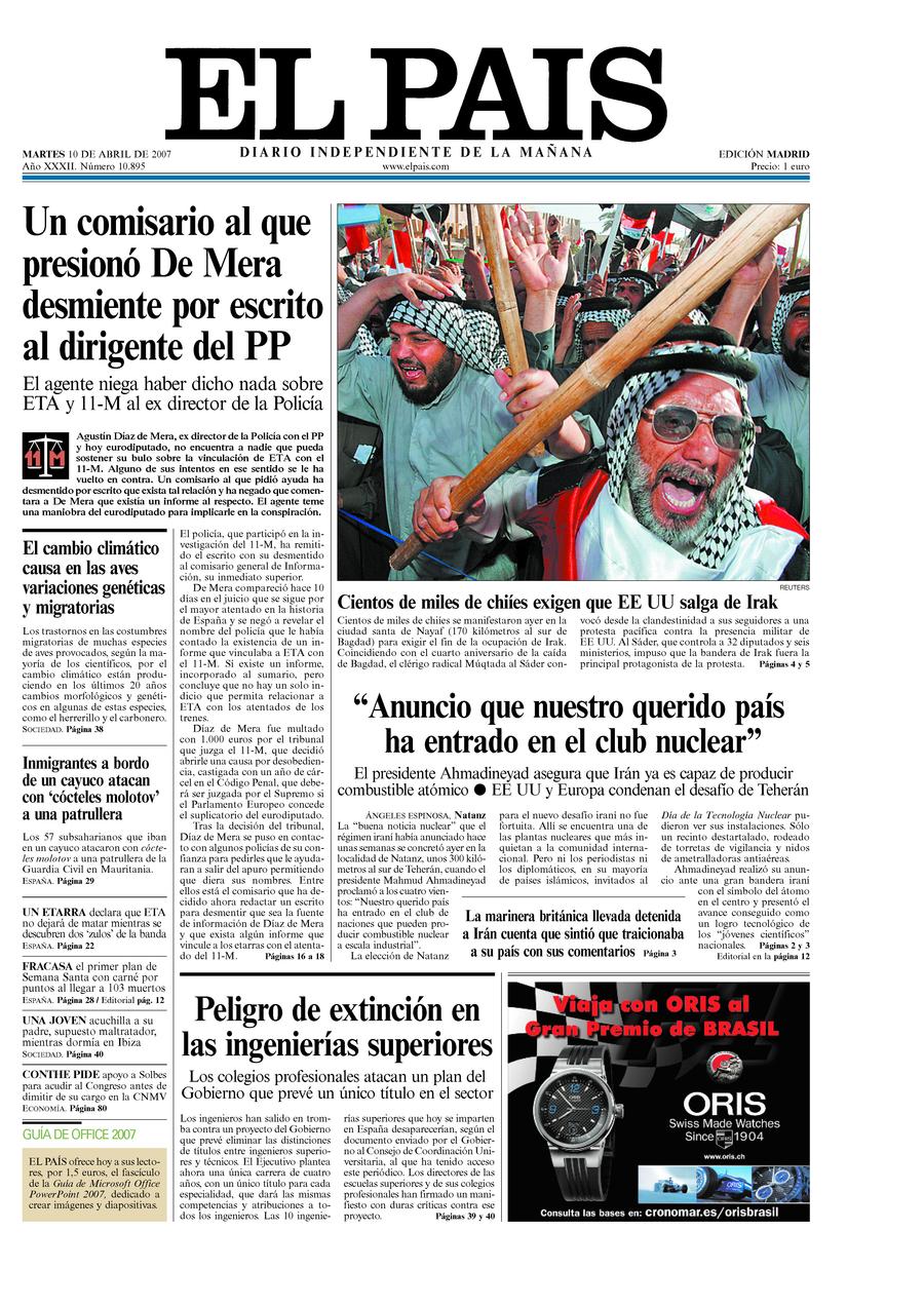 Portada 10 de Abril de 2007 Aniversario EL PAÍS