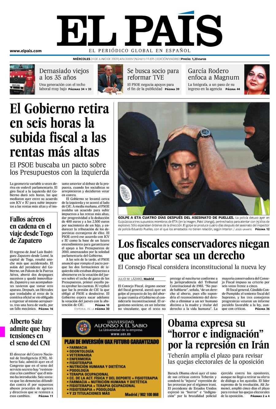 Portada 24 de Junio de 2009 Aniversario EL PAÍS
