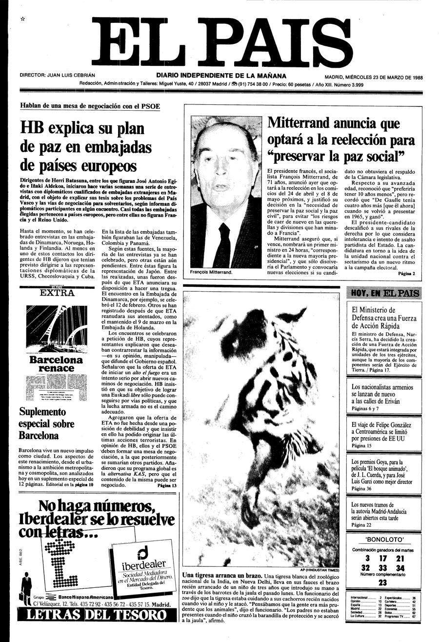 Portada De El Pais Del 23 03 1988