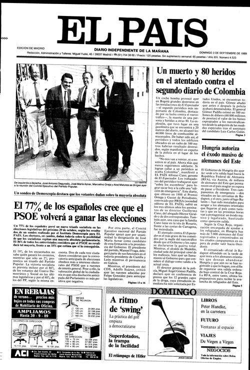 Portada De El Pais Del 03 09 1989
