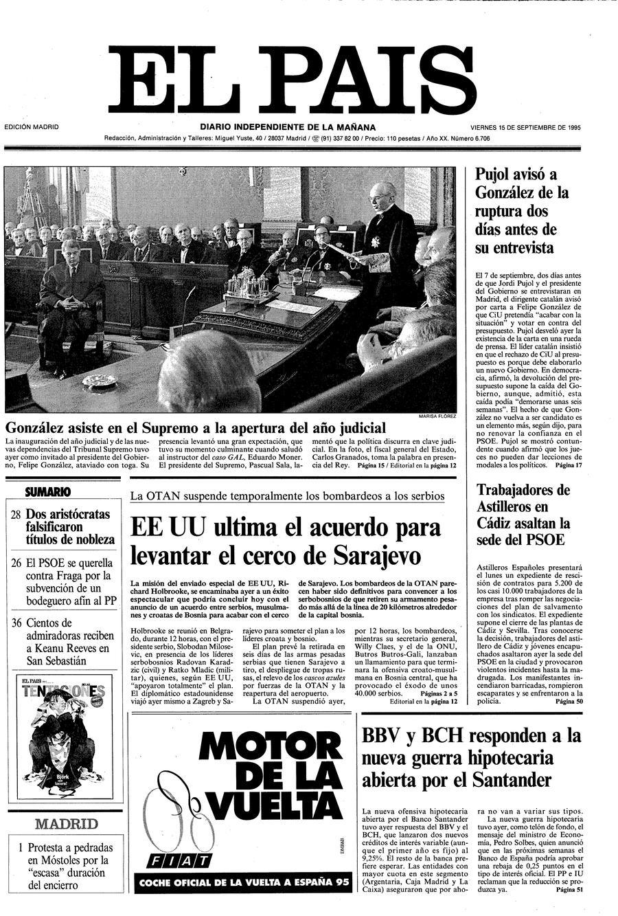 Portada 15 de Septiembre de 1995 - Aniversario EL PAÍS
