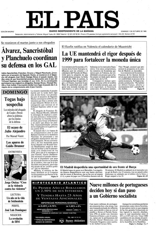 Portada De El Pais Del 01 10 1995 calendario octubre 1995
