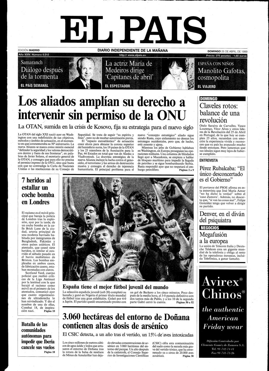 Portada De El Pais Del 25 04 1999