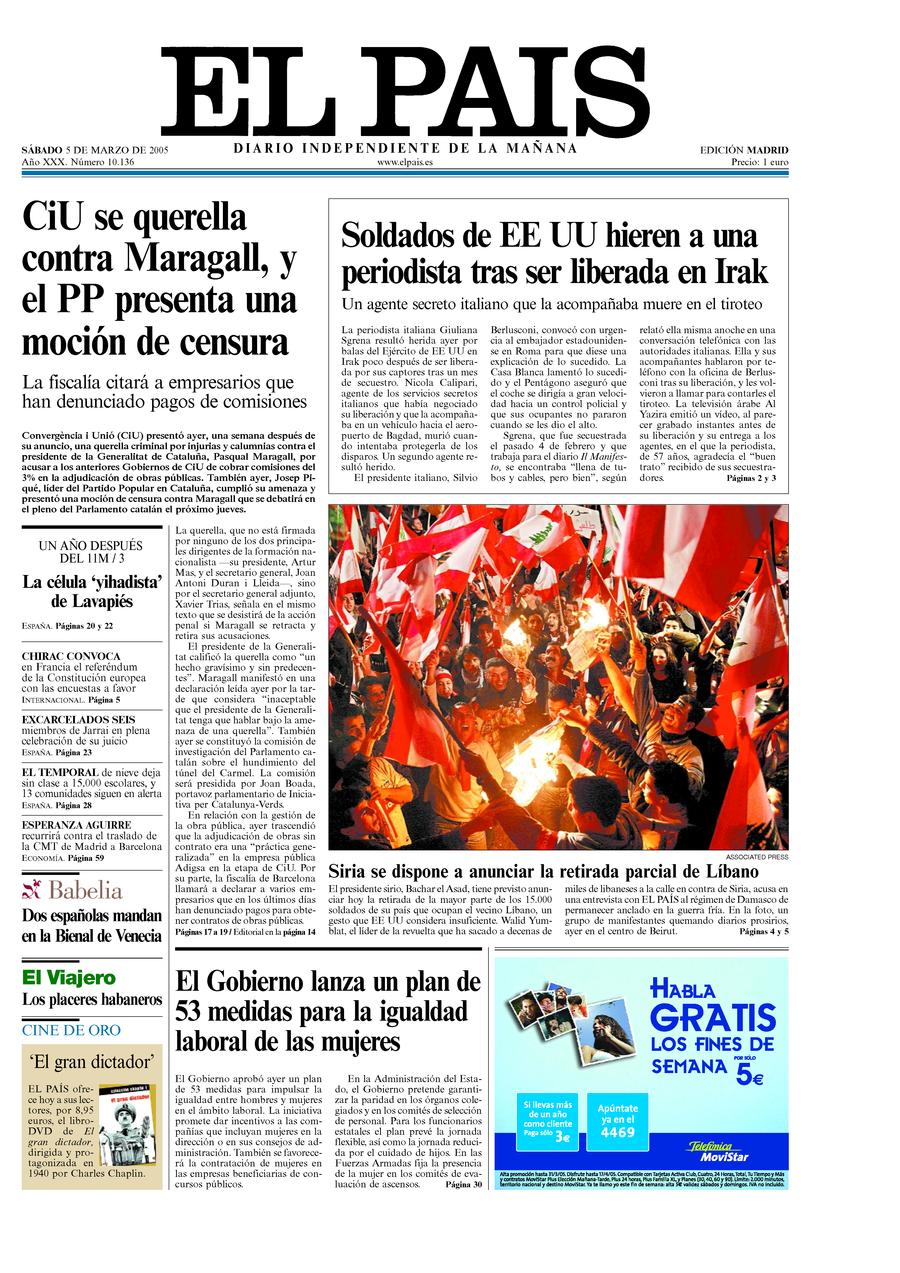 Portada De El Pais Del 05 03 2005