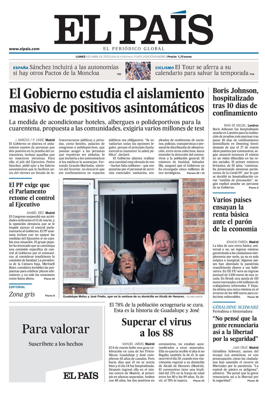 Portada De El Pais Del 06 04 2020