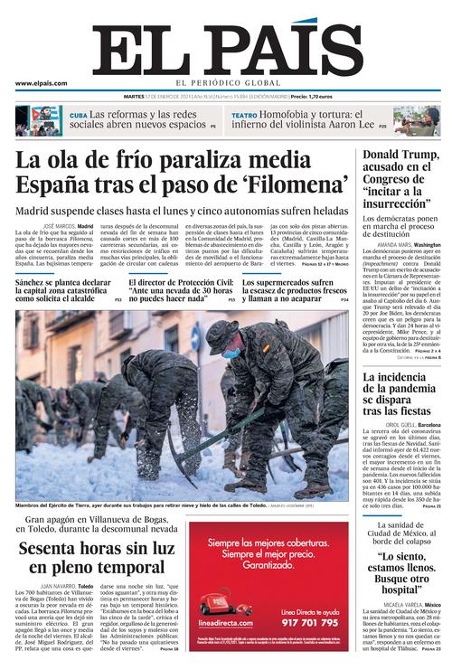 Portada de EL PAÍS del 12-01-2021