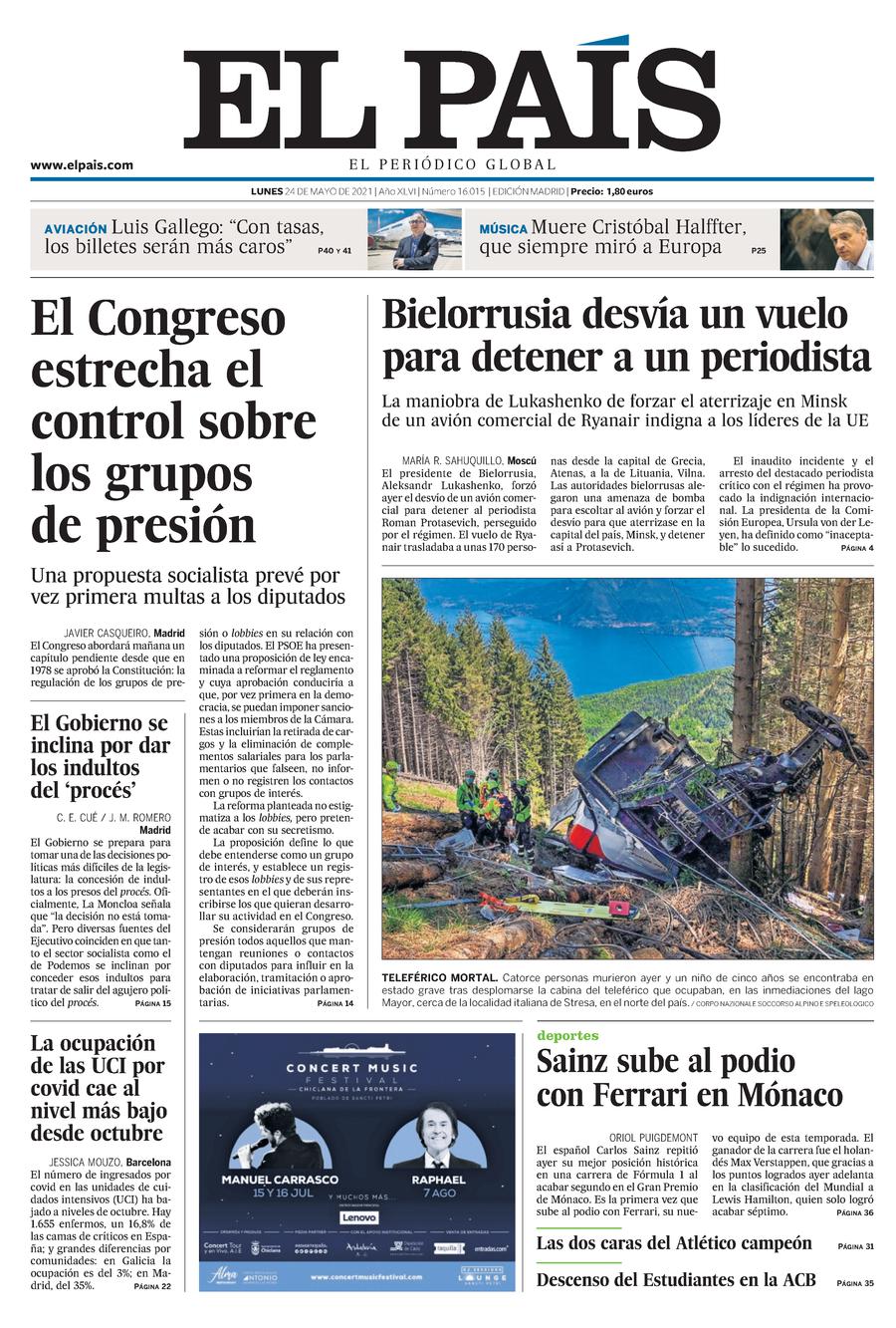 Portada de EL PAÍS del 24-05-2021