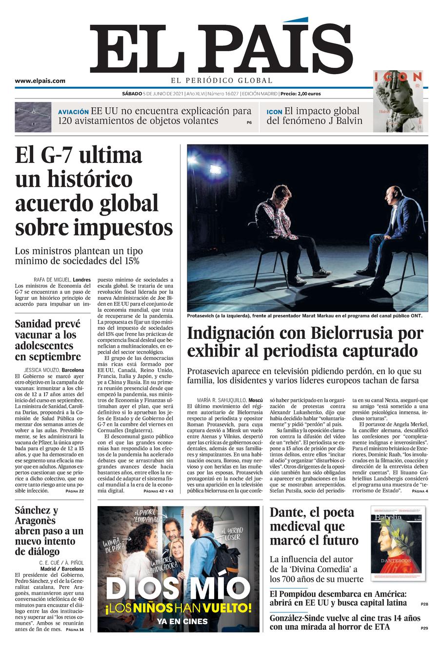 Portada de EL PAÍS del 05-06-2021