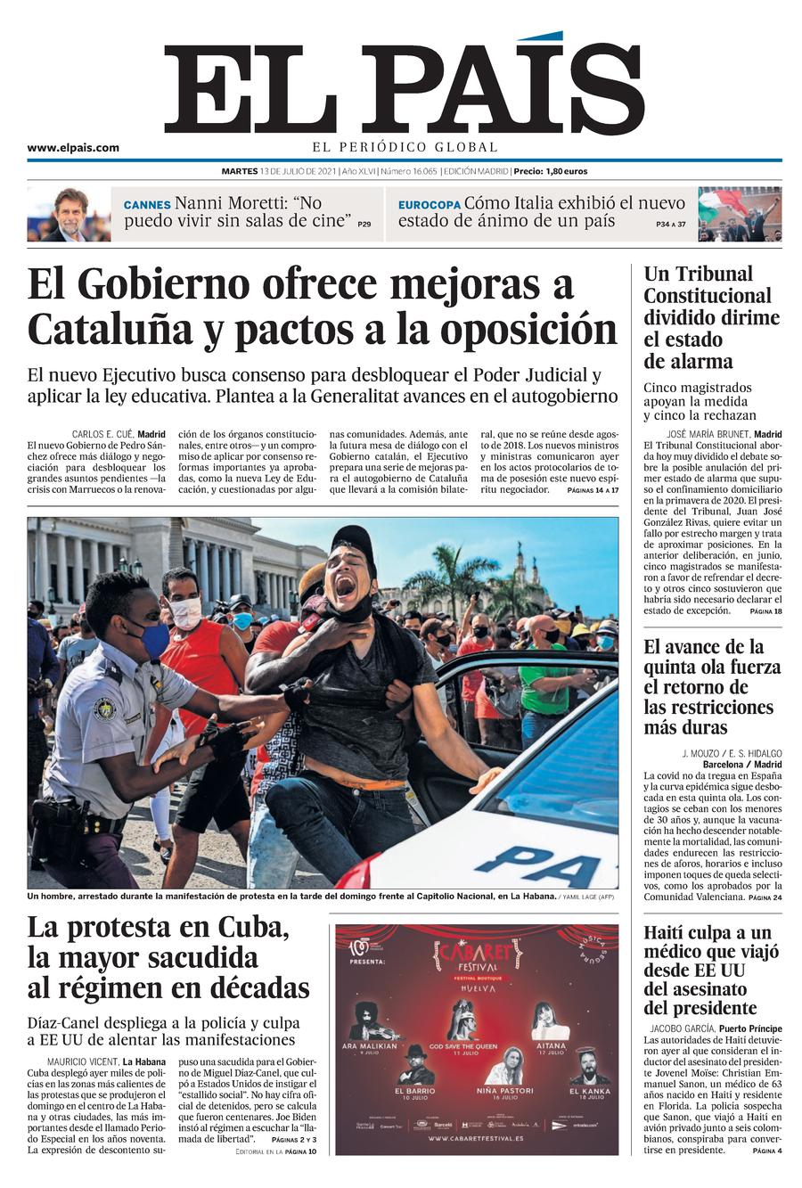 Portada de EL PAÍS del 13-07-2021