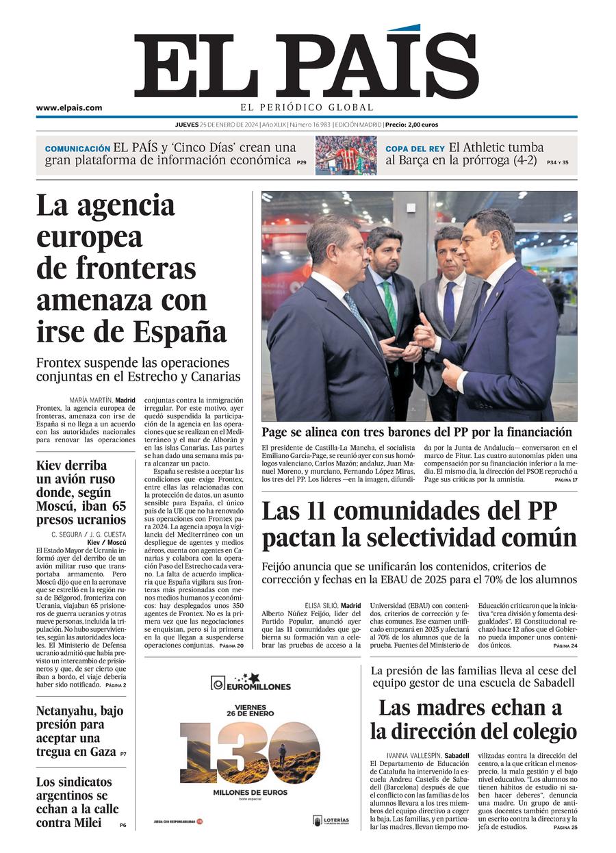 Portada de EL PAÍS del 25012024
