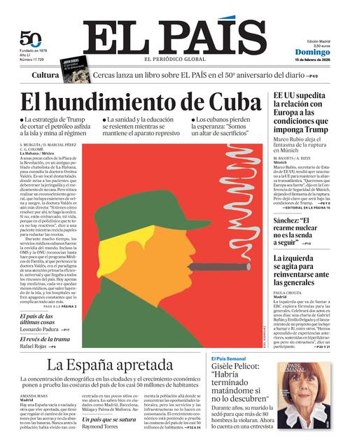 Portada EL PAÍS del 15/02/2026