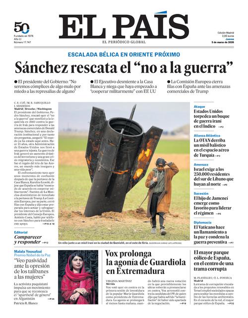 Portada del día: El País