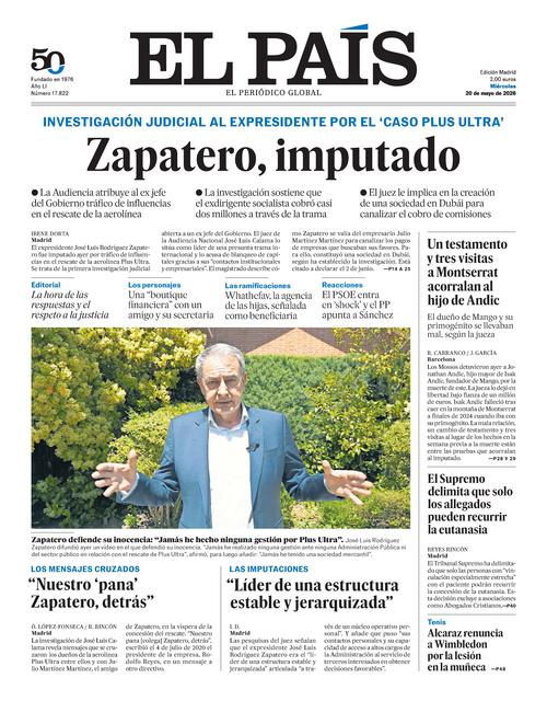 Portada EL PAÍS del 20/05/2026
