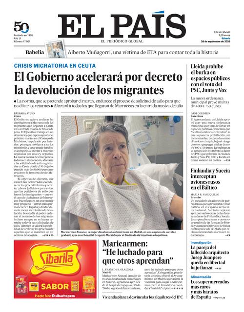 Portada EL PAÍS del 26/09/2026